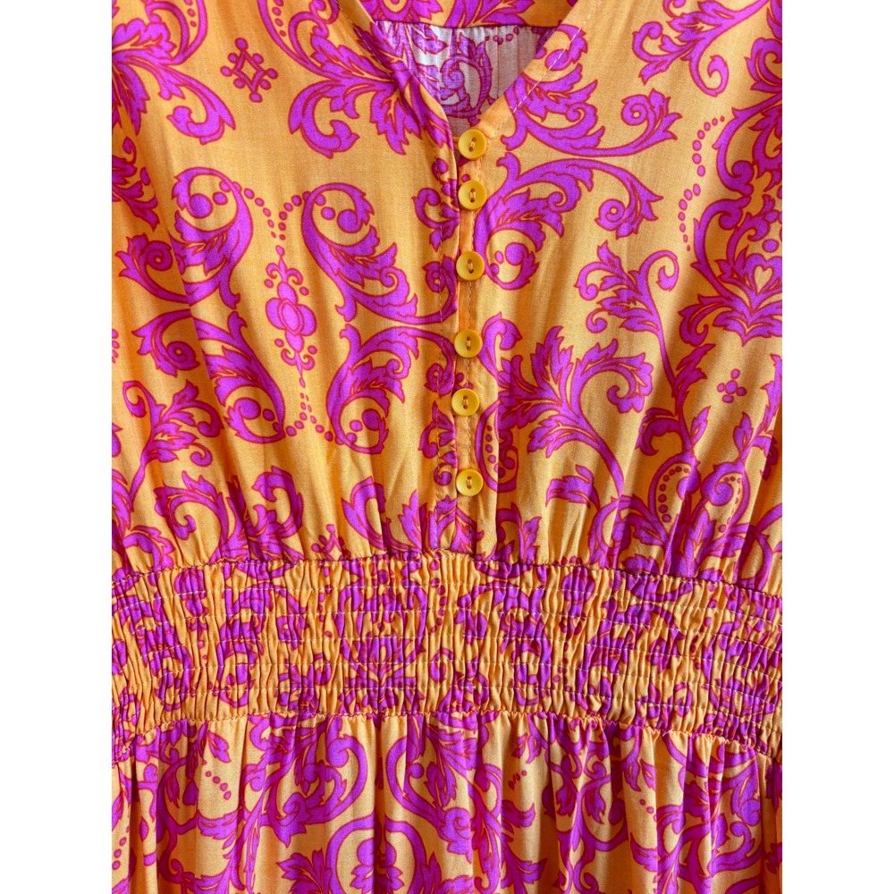 Abel The Label Maxi Dress Orange Pink Womens L Flattering Boho Summer Vacay - Picture 3 of 11